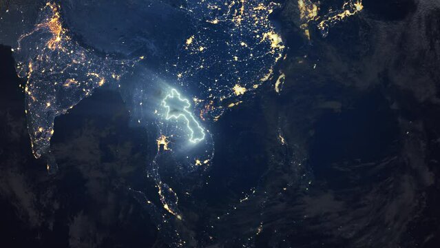 Realistic Earth Orbit and Zoom Glowing Borders Laos