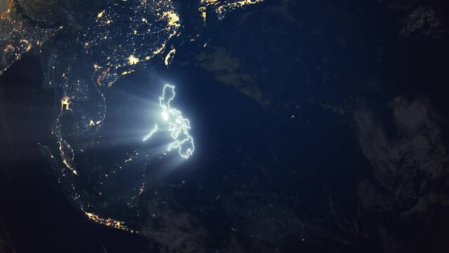 Realistic Earth Orbit and Zoom Glowing Borders Philippines