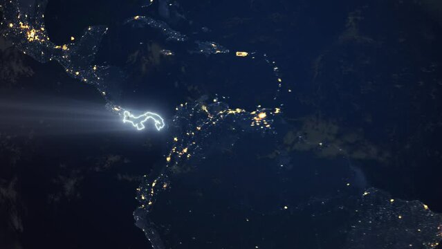 Realistic Earth Orbit and Zoom Glowing Borders Panama