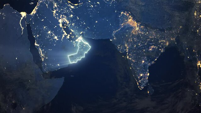 Realistic Earth Orbit and Zoom Glowing Borders Oman