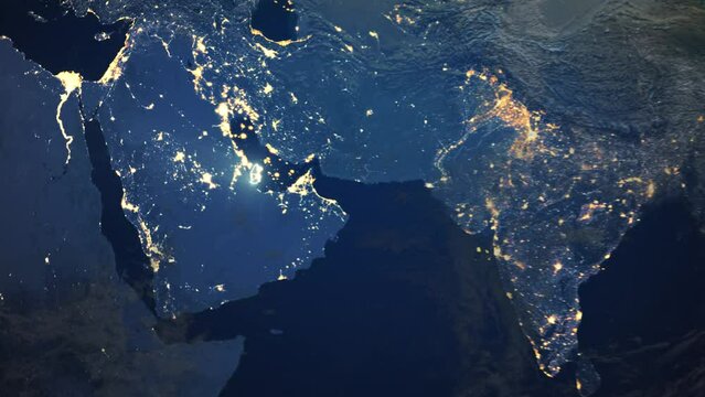 Realistic Earth Orbit and Zoom Glowing Borders Qatar