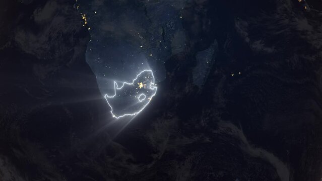 Realistic Earth Orbit and Zoom Glowing Borders South Africa