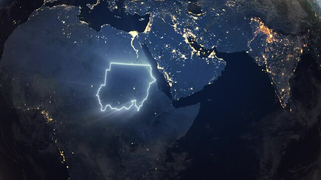 Realistic Earth Orbit and Zoom Glowing Borders Sudan