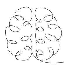 Human brain continuous one line drawing of art vector illustration and intelligence outline concept