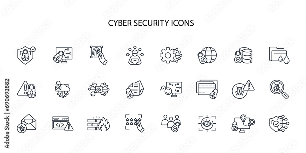 Poster cyber security icon set.vector.editable stroke.linear style sign for use web design,logo.symbol illu