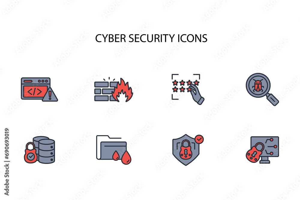 Poster cyber security icon set.vector.editable stroke.linear style sign for use web design,logo.symbol illu