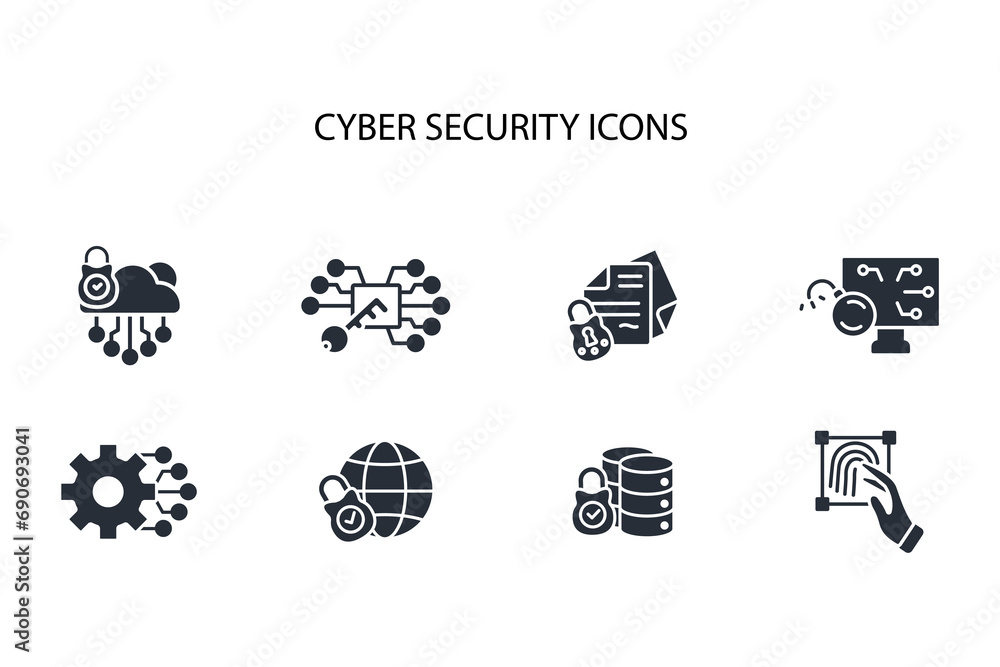 Poster cyber security icon set.vector.editable stroke.linear style sign for use web design,logo.symbol illu