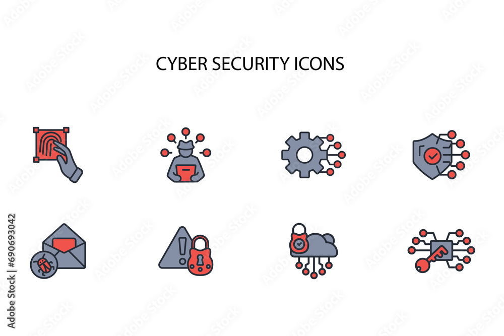 Poster cyber security icon set.vector.editable stroke.linear style sign for use web design,logo.symbol illu