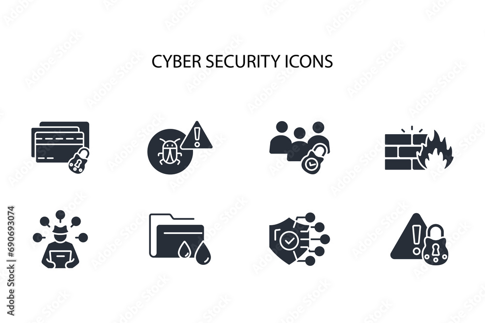 Poster cyber security icon set.vector.editable stroke.linear style sign for use web design,logo.symbol illu