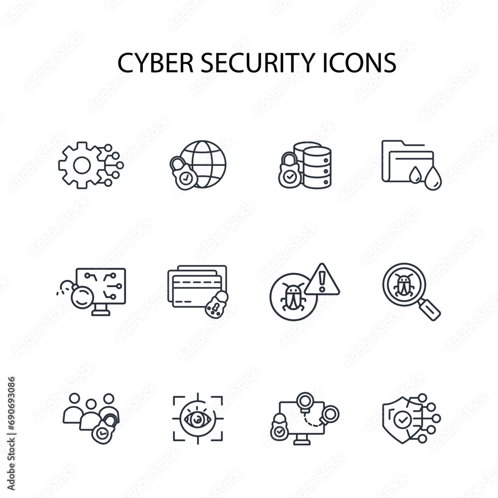 Poster cyber security icon set.vector.editable stroke.linear style sign for use web design,logo.symbol illu