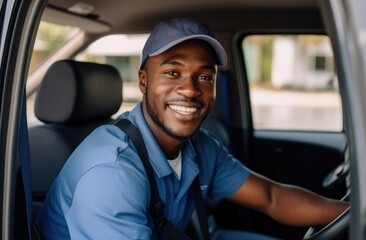 Obraz premium A man sitting in the driver's seat of a car