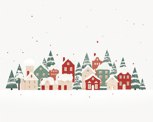 A clean and minimalistic Christmas village. Flat clean illustration style