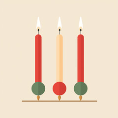 A minimalist candlestick holder with lit candles. Flat clean illustration style