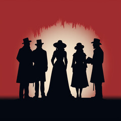 A basic silhouette of carolers singing. Flat clean illustration style