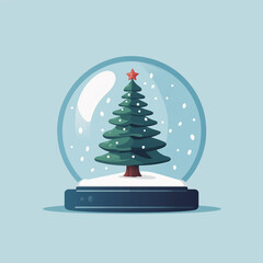 A simple snow globe with a single tree inside. Flat clean illustration style