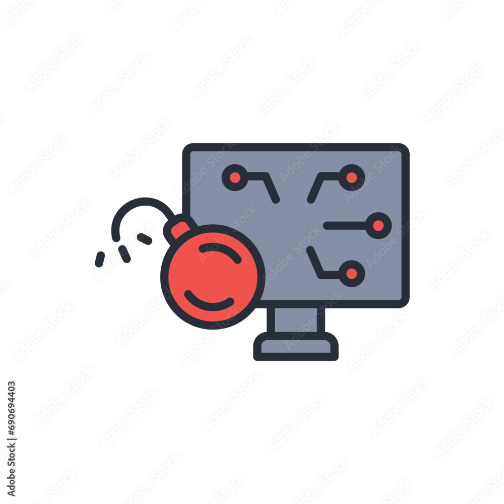 Poster cyber attack icon. vector.editable stroke.linear style sign for use web design,logo.symbol illustrat