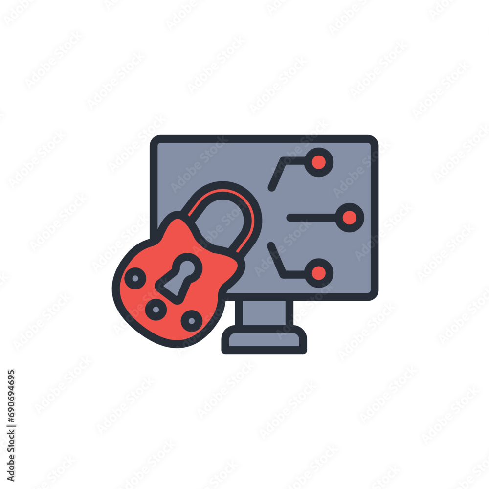 Poster cyber security icon. vector.editable stroke.linear style sign for use web design,logo.symbol illustr