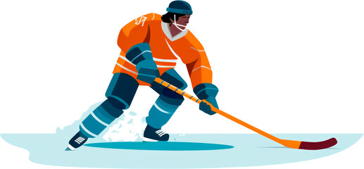Obraz premium Ice hockey player in action skating on ice with his hockey stick.