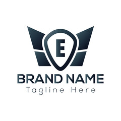 Wing Logo On Letter E Template. Wing On E Letter, Initial Wing Sign Concept Template	