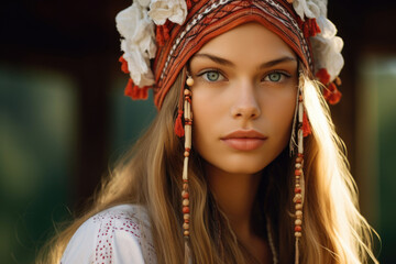 Beautiful Finnish woman in a national headdress