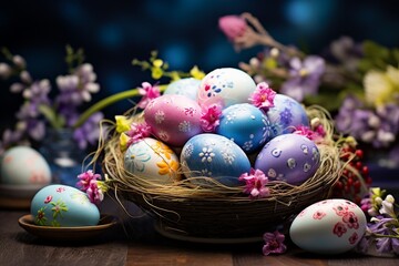 Colorful Easter Eggs Are Placed In An Egg Carton Background