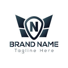Wing Logo On Letter N Template. Wing On N Letter, Initial Wing Sign Concept Template	