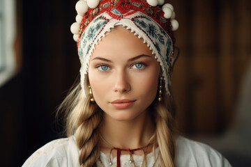 Beautiful Finnish woman in a national headdress