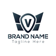 Wing Logo On Letter V Template. Wing On V Letter, Initial Wing Sign Concept Template	