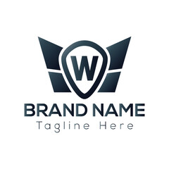 Wing Logo On Letter W Template. Wing On W Letter, Initial Wing Sign Concept Template	