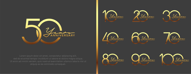 set of anniversary logo golden color on black background for celebration moment - obrazy, fototapety, plakaty