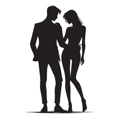Beautiful Couple Silhouette: Silhouetted Love Under the Moonlight - Black Vector Husband Wife Silhouette - Love Silhouette
