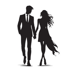 Beautiful Couple Silhouette: Serene Sunset Silhouette of Love - Black Vector Husband Wife Silhouette - Love Silhouette
