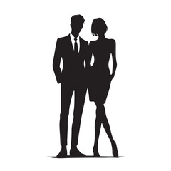 Beautiful Couple Silhouette: Tranquil Silhouette by the Water's Edge - Black Vector Husband Wife Silhouette - Love Silhouette
