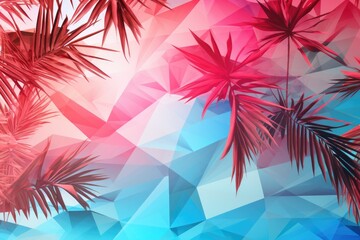 Obraz premium A colorful background with palm trees and geometric shapes