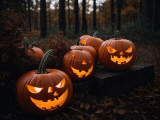 Obraz premium Halloween pumpkin forrest background