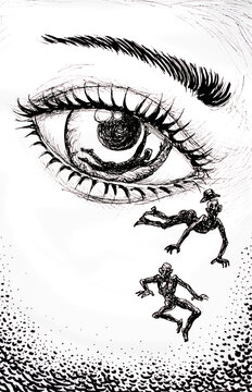 critic eye, black and white illustration