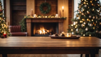 Fototapeta na wymiar A Living Room With Christmas Trees and a Fireplace