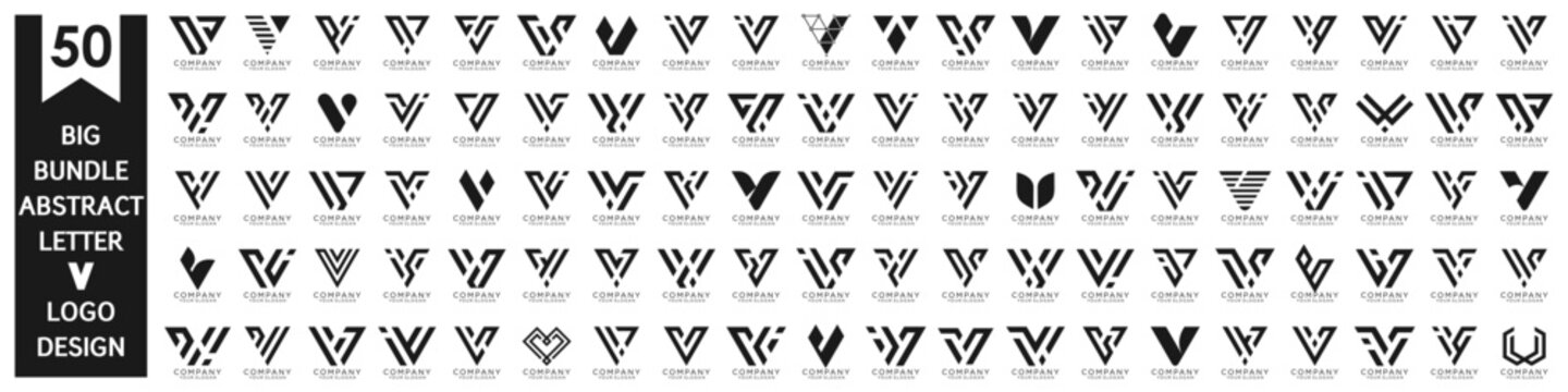 collection abstract letter V logo design. modern logotype V design with black color. vector illustration