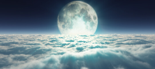 Naklejka na ściany i meble above clouds full moon illustration