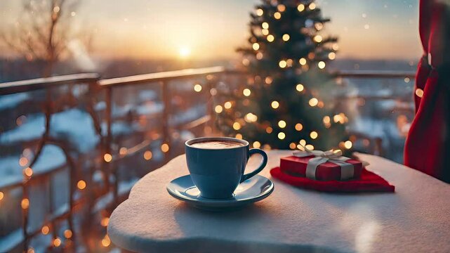 cup of coffee with christmas decorations