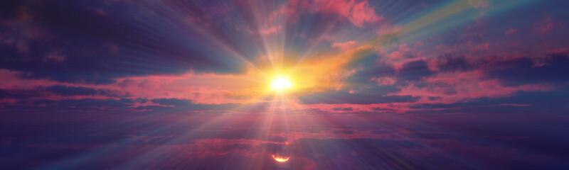 sunset calmly sea sun ray 3d render - obrazy, fototapety, plakaty