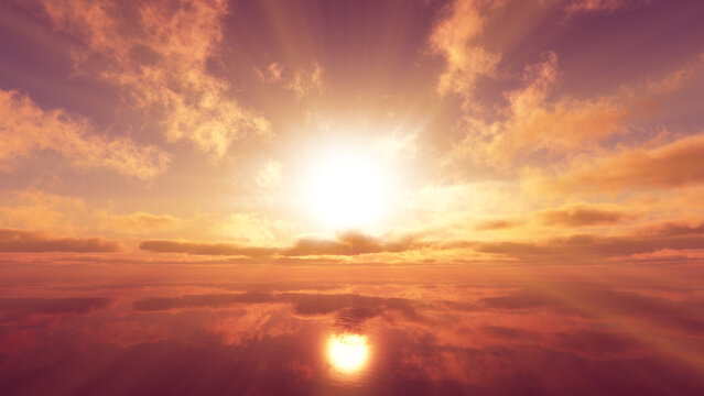 sunset calmly sea sun ray 3d render