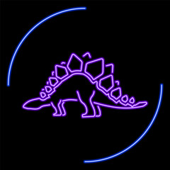 stegosaur neon sign, modern glowing banner design, colorful modern design trends on black background. Vector illustration.