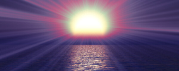 sunset sea sun ray clear sky. 3d rendering