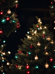 Fototapeta na wymiar A Festive Close-Up of a Glowing Christmas Tree