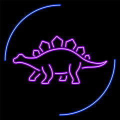 stegosaur neon sign, modern glowing banner design, colorful modern design trends on black background. Vector illustration. © Oleh