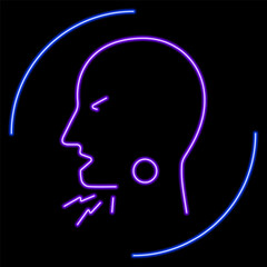 sore throat neon sign, modern glowing banner design, colorful modern design trends on black background. Vector illustration.