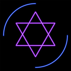 star of david neon sign, modern glowing banner design, colorful modern design trends on black background. Vector illustration.