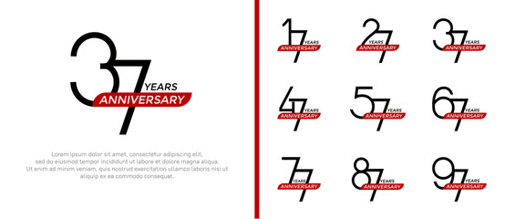 set of anniversary logo black color and red ribbon on white background for celebration moment