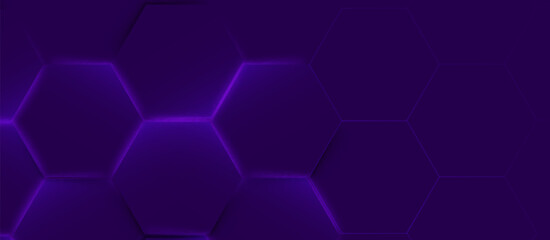 Abstract geometric hexagon futuristic digital hi-technology with a  purple background. Trendy blue minimal geometry banner. Vector illustration